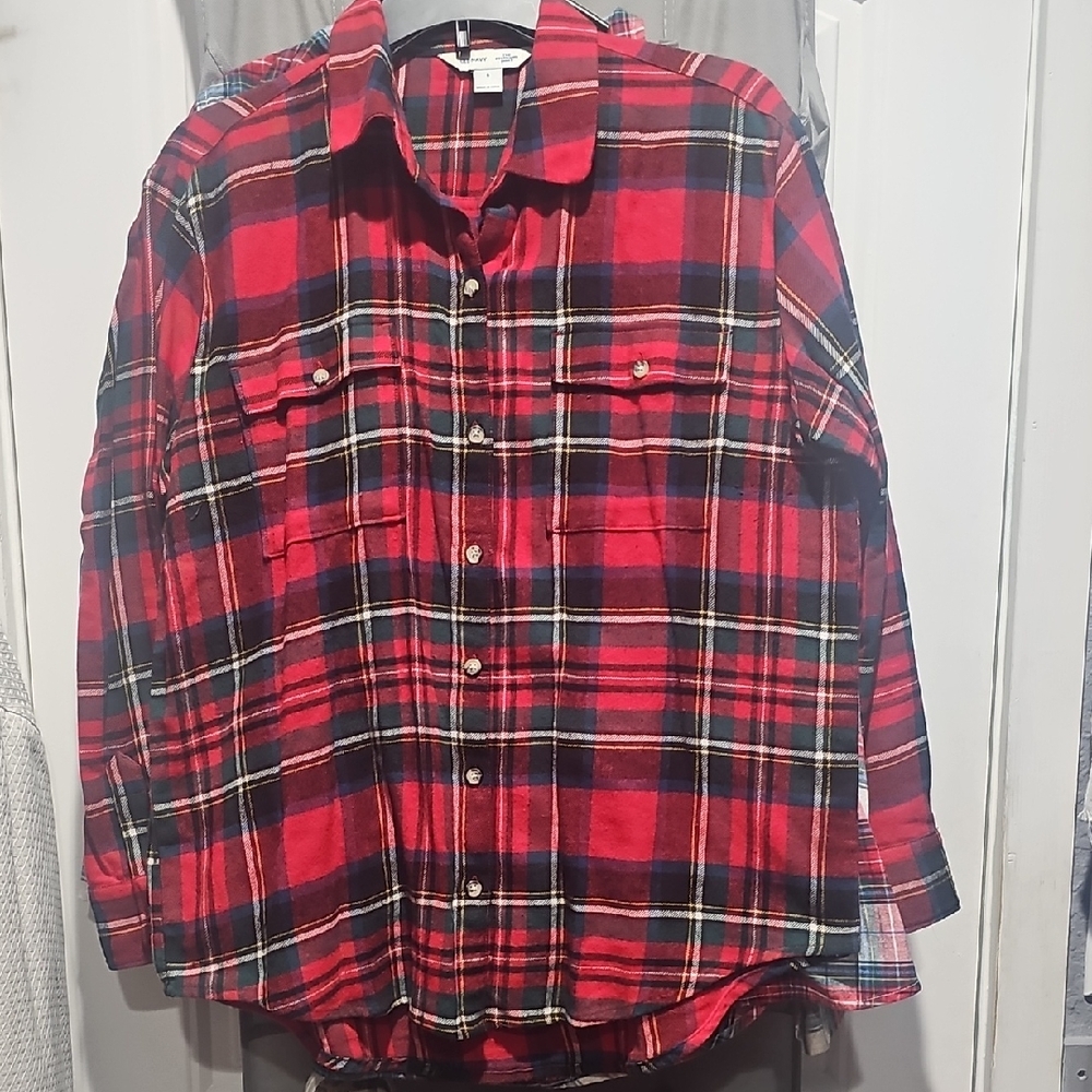 Old Navy Red and Yellow Plaid Flannel‎ Shirt
